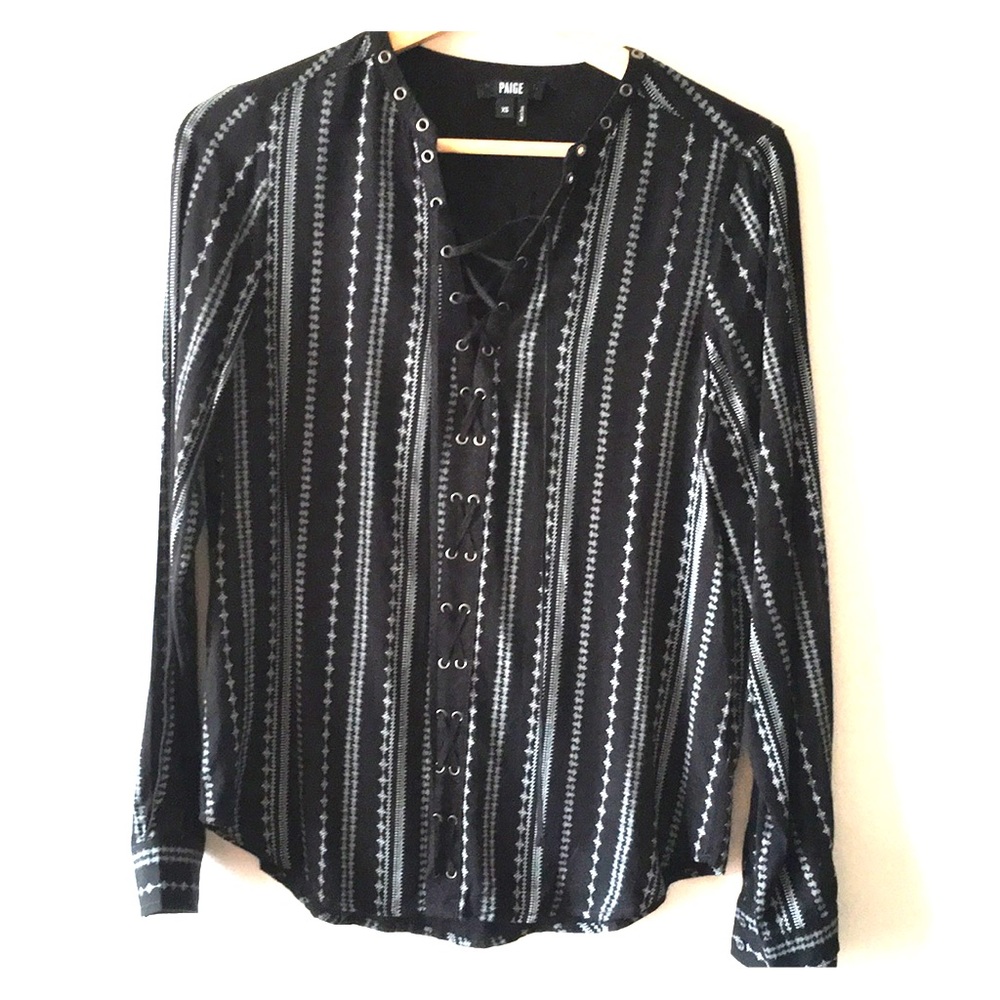 Paige Denim like-new Lace up Aztec-Print Top